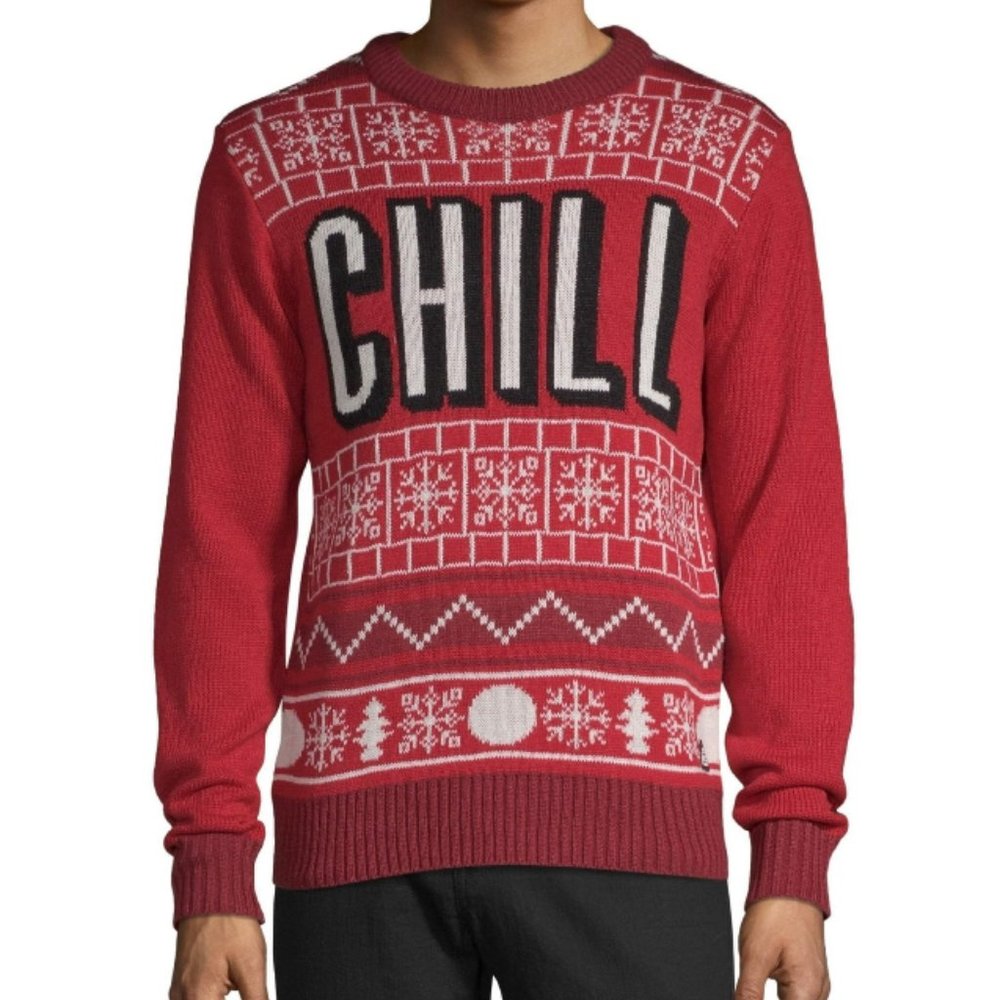 American Stitch Red Fair Isle “CHILL” Holiday Relax Ugly Christmas Sweater-XXL